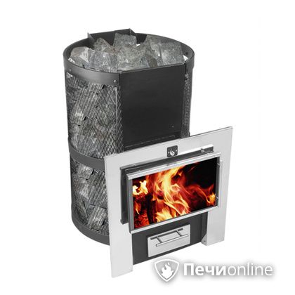 Дровяная банная печь Конвектика Кольчуга 14-18 Плазма с парогенератором нержавеющая сетка в Архангельске